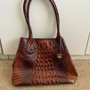 Brahmin Julian Pecan Purse Handbag Tote Embossed Croc Leather